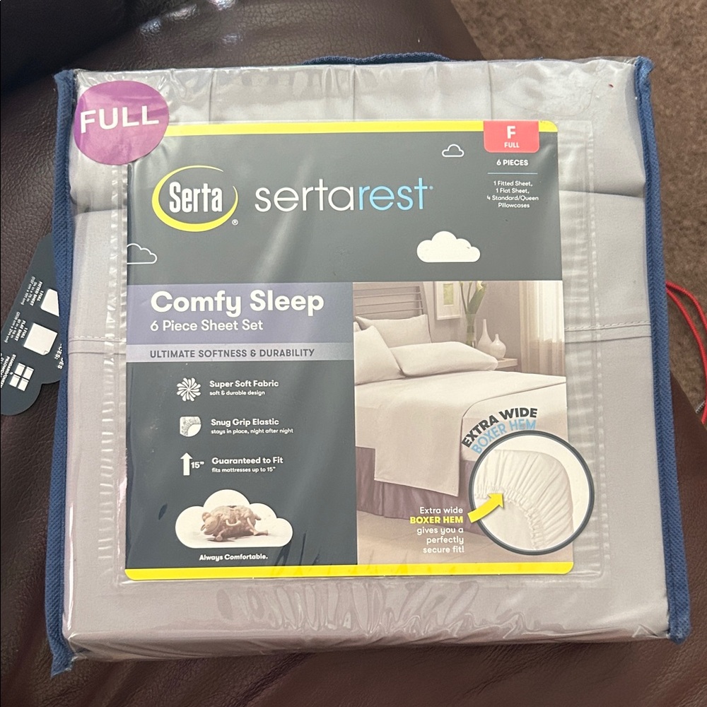 Serta Comfy Sleep 6-Piece Sheet Set - Full, Light Gray